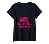 Femme Every Rose Has Its Thorn Graffiti Design T-Shirt avec Col en V