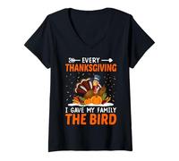 Femme Every Thanksgiving I Gave My Family The Bird Thankful T-Shirt avec Col en V