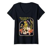 Femme Everybody Croaks Frog Skull Mushroom Retro Funny Adult Humor T-Shirt avec Col en V