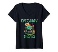 Femme Everybody Croaks Grenouille Champignon Gobelinecore Art T-Shirt avec Col en V