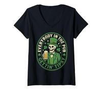 Femme Everybody in The Pub Gettin' Tipsy St Patricks Day Skeleton T-Shirt avec Col en V
