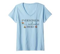 Femme Everyone is Welcome Here Pride Sign Lesbian Butterfly Pride T-Shirt avec Col en V