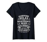 Femme Everyone Relax Entretien Man Is Here Proud Worker Vintage T-Shirt avec Col en V