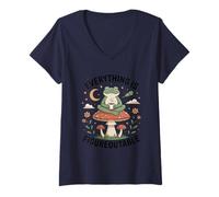 Femme Everything is Figureoutable Frog Champignon Calm T-Shirt avec Col en V