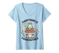 Femme Everything is Figureoutable - Motif Grenouille Zen T-Shirt avec Col en V