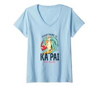 Femme Everything is Ka Pai Chat Surf Funny Motif Nouvelle-Zélande T-Shirt avec Col en V