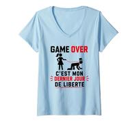 Femme EVG Game Over Derniers Jours De Liberté Humour Mariage T-Shirt avec Col en V