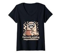 Femme Éviter actuellement Les responsabilités Cozy Raccoon T-Shirt avec Col en V