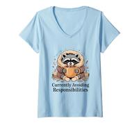 Femme Éviter actuellement Les responsabilités Cozy Raccoon T-Shirt avec Col en V
