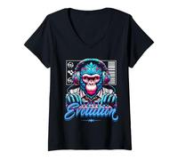 Femme Evolution DJ Monkey Electronic Music Sound Engineer T-Shirt avec Col en V