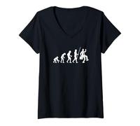 Femme Évolution du Travail Travailler Workaholic Bureau Humour T-Shirt avec Col en V
