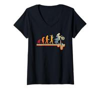 Femme Evolution Retro Pulse - Moto Cross T-Shirt avec Col en V