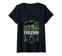 Femme Evolution Sci-FI Créature Espace Horreur Rétro Graphique T-Shirt avec Col en V