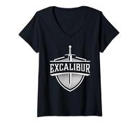 Femme Excalibur L'épée légendaire dans la Pierre du Roi Arthur T-Shirt avec Col en V