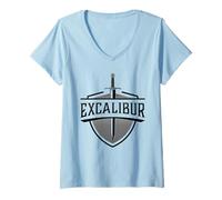 Femme Excalibur L'épée légendaire dans la Pierre du Roi Arthur T-Shirt avec Col en V