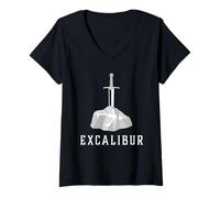 Femme Excalibur L'épée légendaire dans la Pierre du Roi Arthur T-Shirt avec Col en V