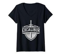 Femme Excalibur L'épée légendaire dans la Pierre du Roi Arthur T-Shirt avec Col en V