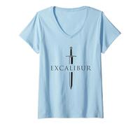 Femme Excalibur L'épée légendaire dans la Pierre du Roi Arthur T-Shirt avec Col en V