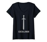 Femme Excalibur L'épée légendaire dans la Pierre du Roi Arthur T-Shirt avec Col en V