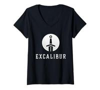 Femme Excalibur L'épée légendaire dans la Pierre du Roi Arthur T-Shirt avec Col en V