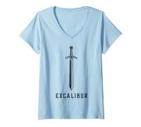 Femme Excalibur L'épée légendaire dans la Pierre du Roi Arthur T-Shirt avec Col en V