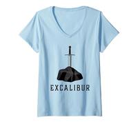 Femme Excalibur L'épée légendaire dans la Pierre du Roi Arthur T-Shirt avec Col en V