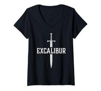 Femme Excalibur L'épée légendaire dans la Pierre du Roi Arthur T-Shirt avec Col en V