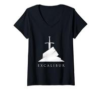 Femme Excalibur L'épée légendaire dans la Pierre du Roi Arthur T-Shirt avec Col en V
