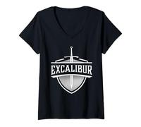 Femme Excalibur L'épée légendaire dans la Pierre du Roi Arthur T-Shirt avec Col en V