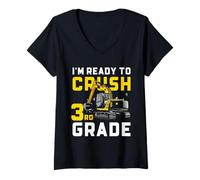 Femme Excavatrice 3e année Crush Construction School Graphic T-Shirt avec Col en V