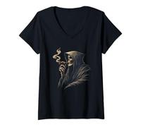 Femme Excellent Costume de Mort pour Les faucheurs et Les Amateurs de Tabac T-Shirt avec Col en V
