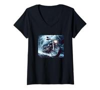 Femme Excellent Temps de Moto pour Les Amateurs de tempête et de vélos T-Shirt avec Col en V