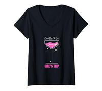 Femme Excursion à la Plage pour Filles, Boisson au Carmel au Bord de la mer T-Shirt avec Col en V