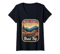 Femme Excursion en Voiture sur Blue Ridge Parkway T-Shirt avec Col en V