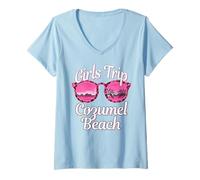 Femme Excursion Entre Filles, Plage de Cozumel, Mexique, Bachelorette, Voyage pour Femmes T-Shirt avec Col en V
