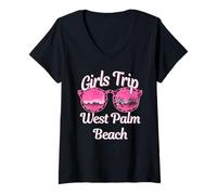 Femme Excursion pour Filles à West Palm Beach Bachelorette West Palm Beach FL T-Shirt avec Col en V