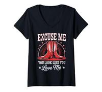 Femme Excuse-Moi, tu as l'air de m'aimer Cowboy T-Shirt avec Col en V