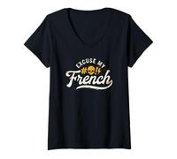 Femme Excusez Mes jurons français, insulte, malédiction, Diatribe T-Shirt avec Col en V