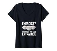 Femme Exercice de mèmes de Gym Amusant Je pensais Que Vous aviez Dit Extra Rice T-Shirt avec Col en V