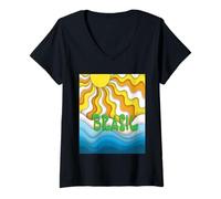 Femme Exotique Brésilien Voyage Plage et Soleil T-Shirt avec Col en V