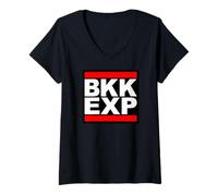 Femme Expatrié à Bangkok BKK EXP Thaïlande Expat Nomade Numérique T-Shirt avec Col en V