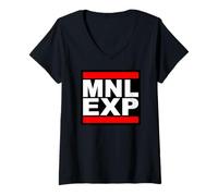 Femme Expatrié à Manille MNL EXP Nomade Numérique Philippines T-Shirt avec Col en V