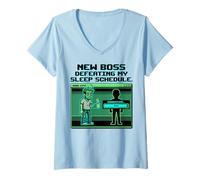 Femme Expecting Dad Gamer New Boss Sleep Schedule T-Shirt avec Col en V