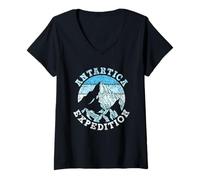 Femme Expédition en Antarctique Rétro Continent Antarctique T-Shirt avec Col en V