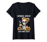 Femme Expensive Difficult and Talks Back Skeleton Mom Mother's Day T-Shirt avec Col en V