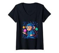 Femme Explorateur de données cryptographiques Digital Monkey T-Shirt avec Col en V
