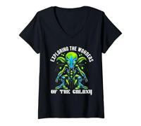 Femme Exploration des Merveilles de la Galaxie. Alien T-Shirt avec Col en V