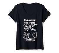 Femme Exploration du Monde... Randonnée Tranquille Temps introverti T-Shirt avec Col en V