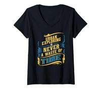 Femme Exploration Urbaine de lieux abandonnés Explorateurs urbains Aventuriers T-Shirt avec Col en V