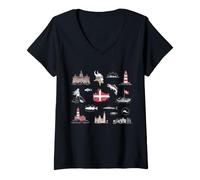 Femme Explorez la Culture Riche du Danemark avec des Symboles Danois Uniques T-Shirt avec Col en V